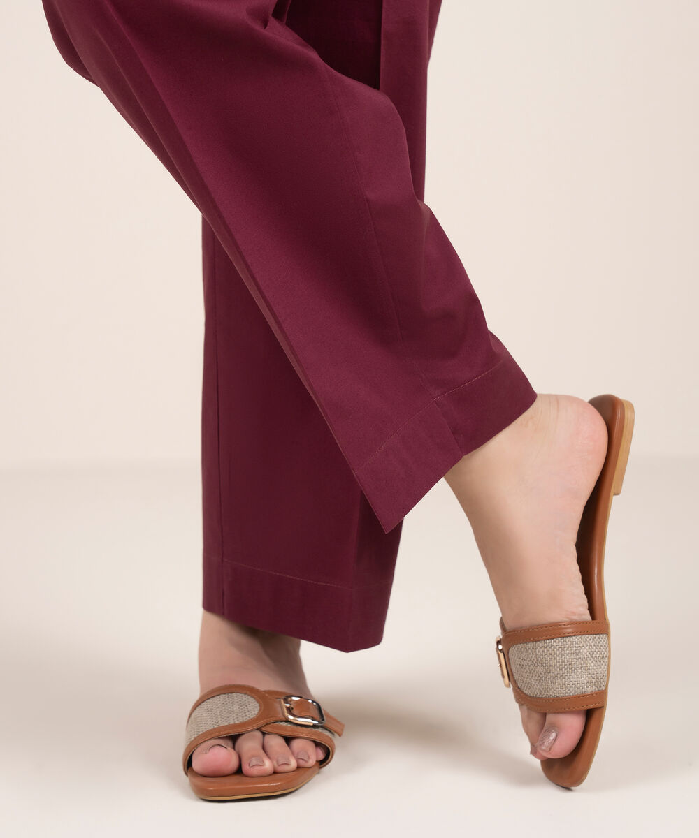 Women's RTW Cambric Solid Red Straight Pants