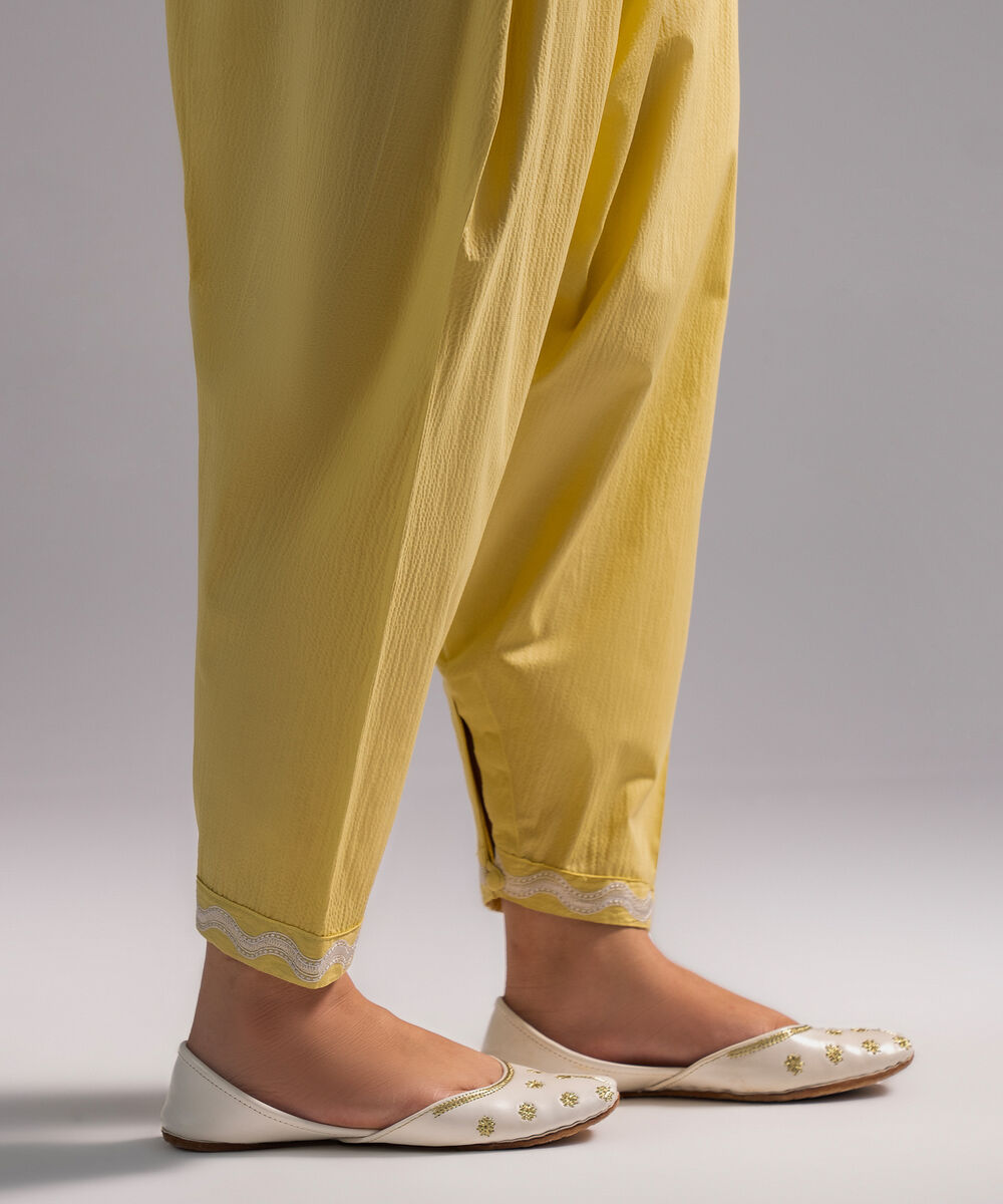 Women's RTW Seersucker Solid Yellow Skinny Shalwar