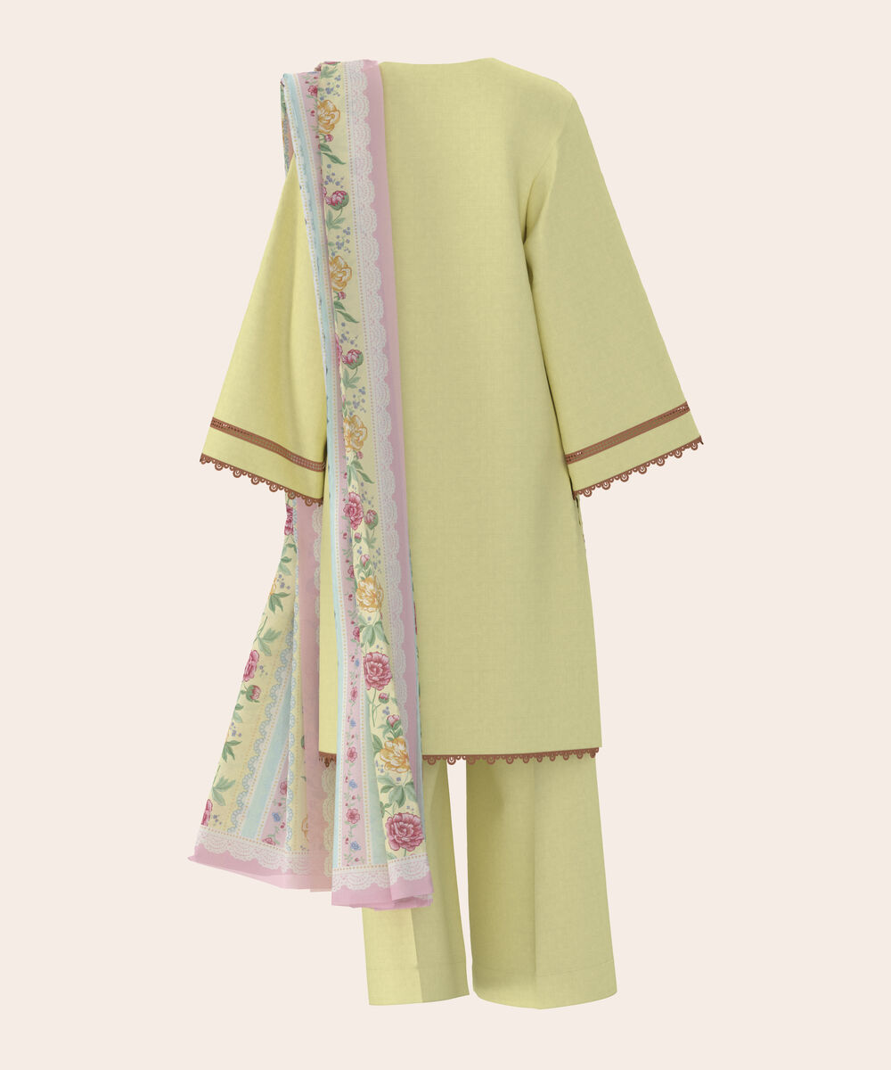 Women's Unstitched Self Jacquard Light Yellow  Embroidered 3 Piece Suit
