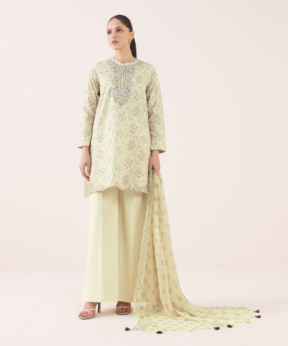 Women's Unstitched Cotton Embroidered Multi Three Piece Suit