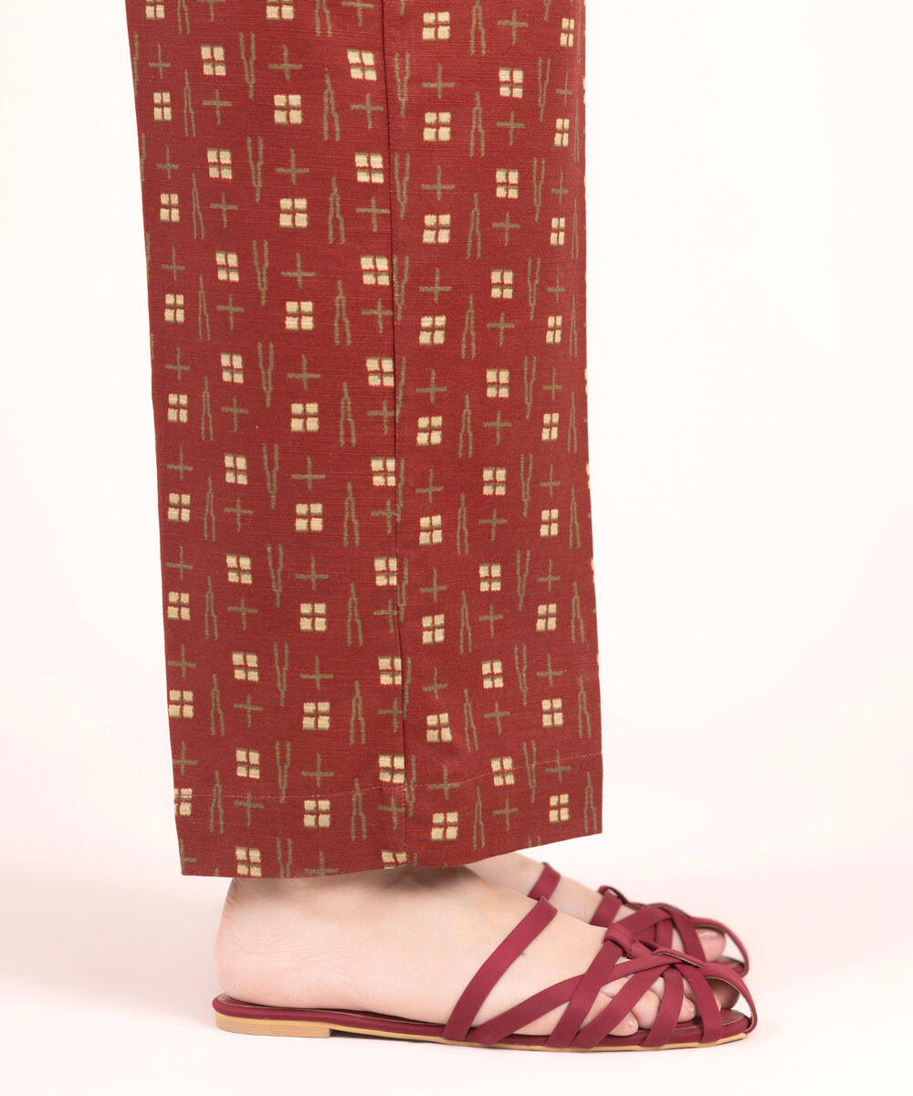 Women's RTW Khaddar Printed Maroon Straight Pants