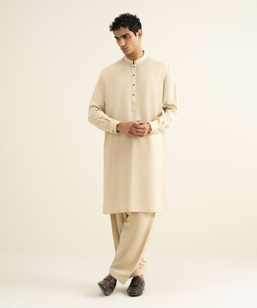 Men's beige Wash & Wear Kameez Shalwar