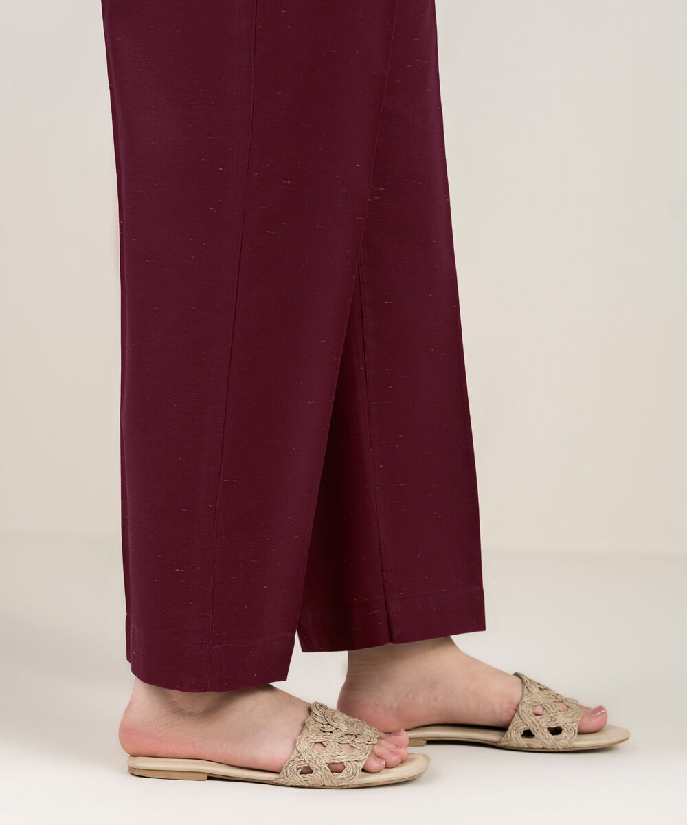 Women's RTW Multi Neps Solid Maroon Straight Pants