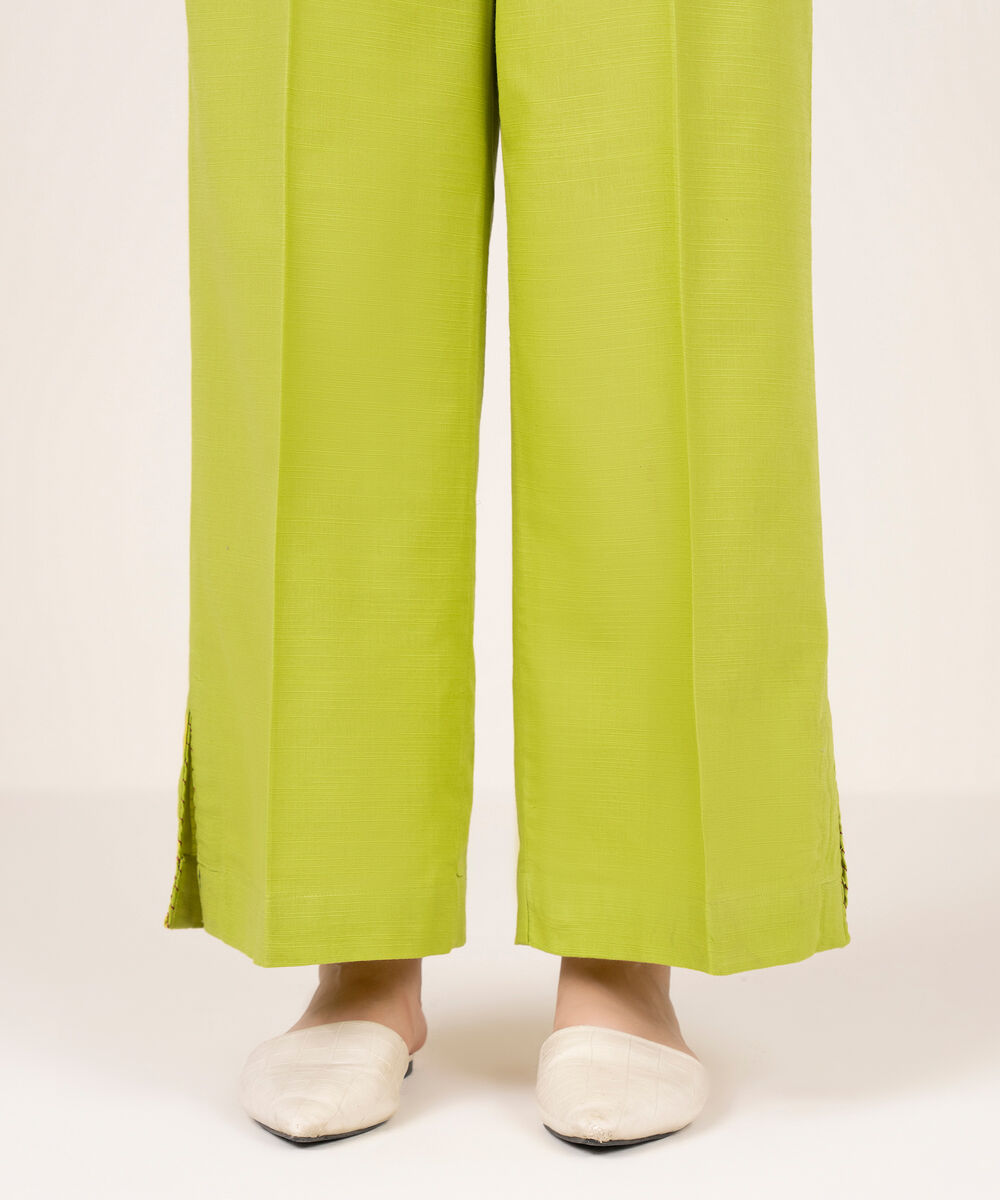 Women's RTW Cotton Solid Lime Green Culottes