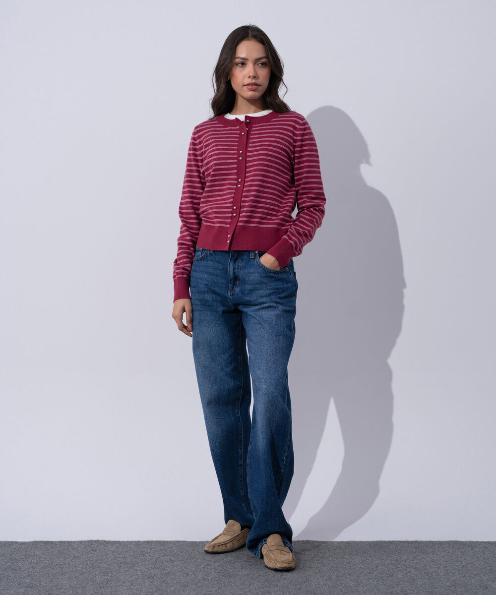 Women's Western Wear Pink And Red Round Neck Knit Cardigan