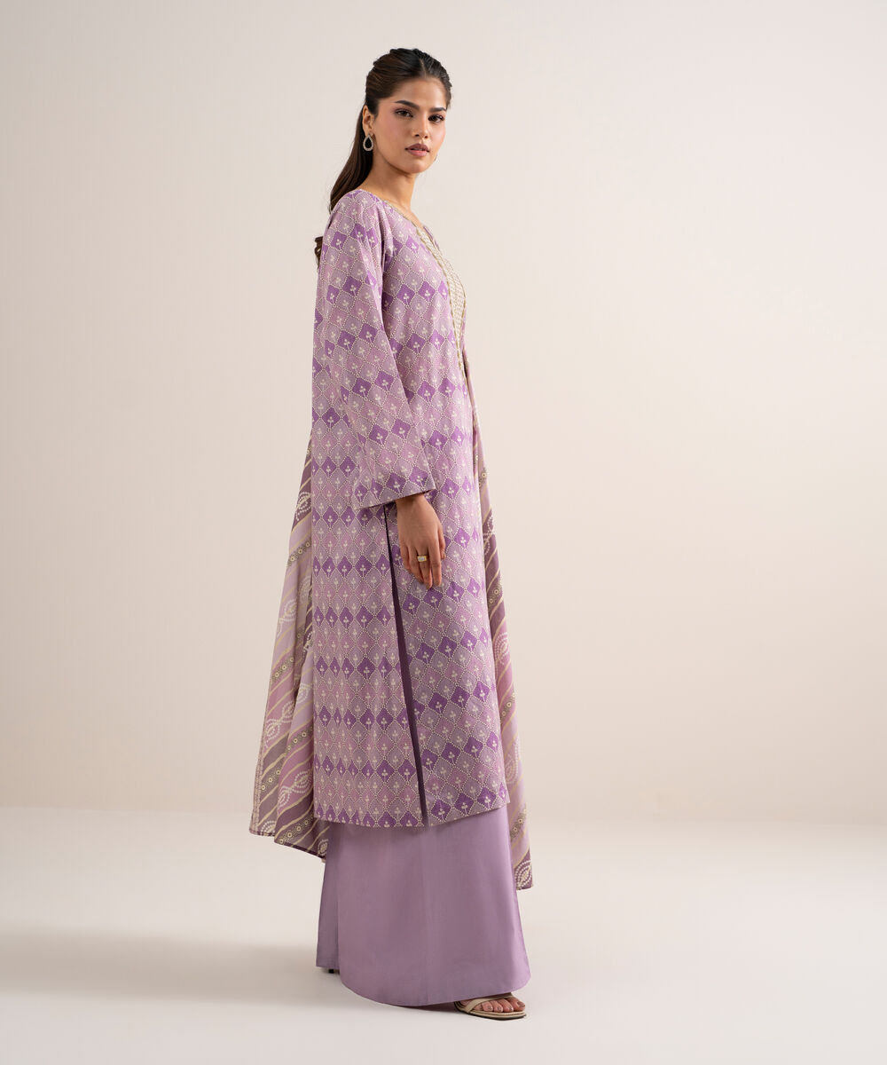 Women's Unstitched Lawn Embroidered Olive Green 3 Piece Suit
