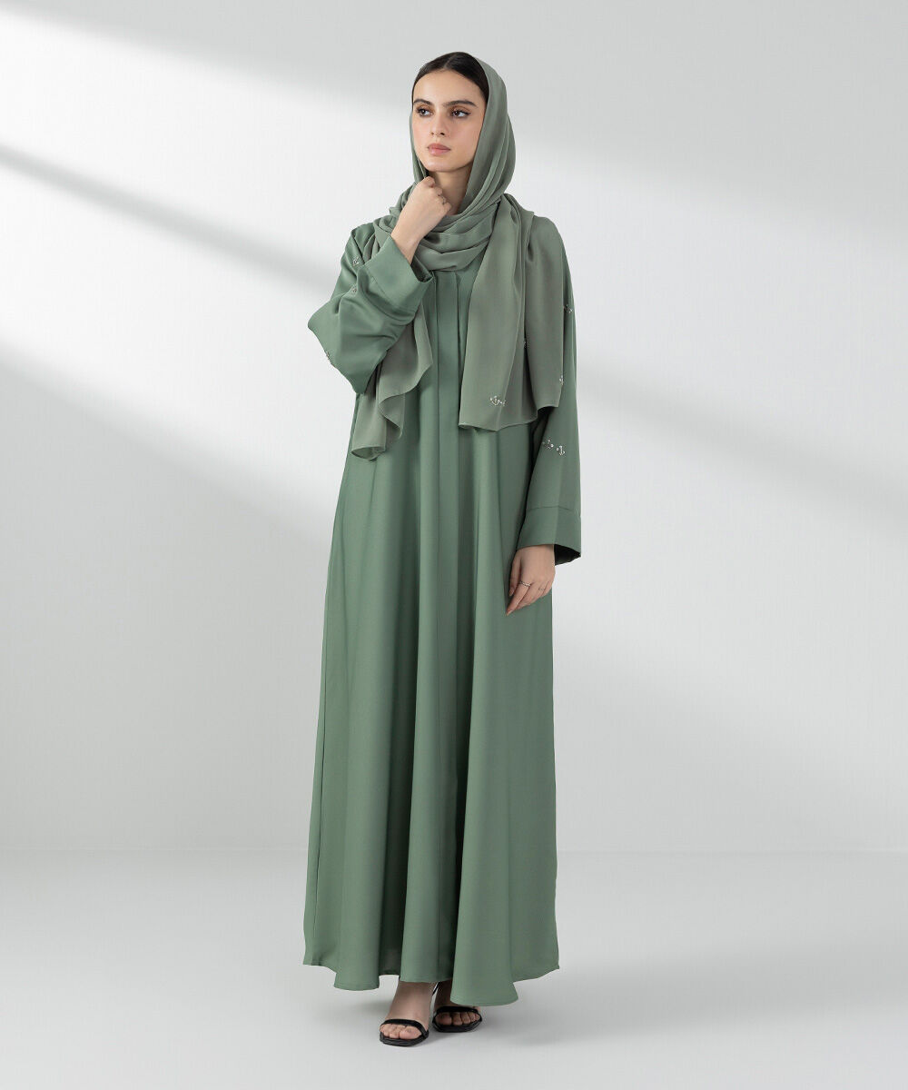 Woman - Green Hand Embellished Abaya Set