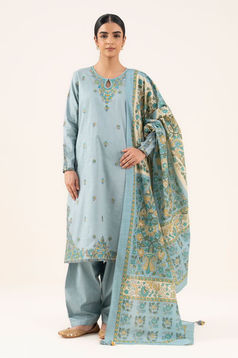 2 Piece - Embroidered Cotton Suit