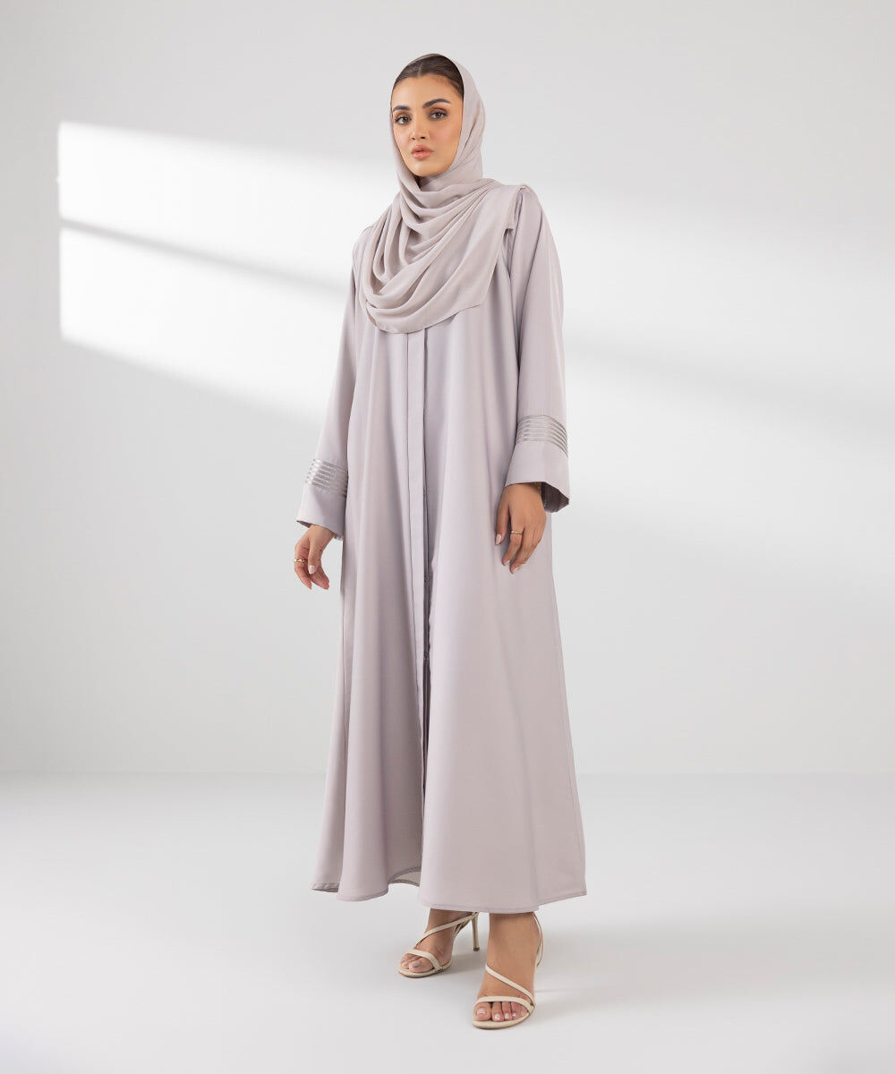 Woman - Grey Embroidered Button Through Abaya