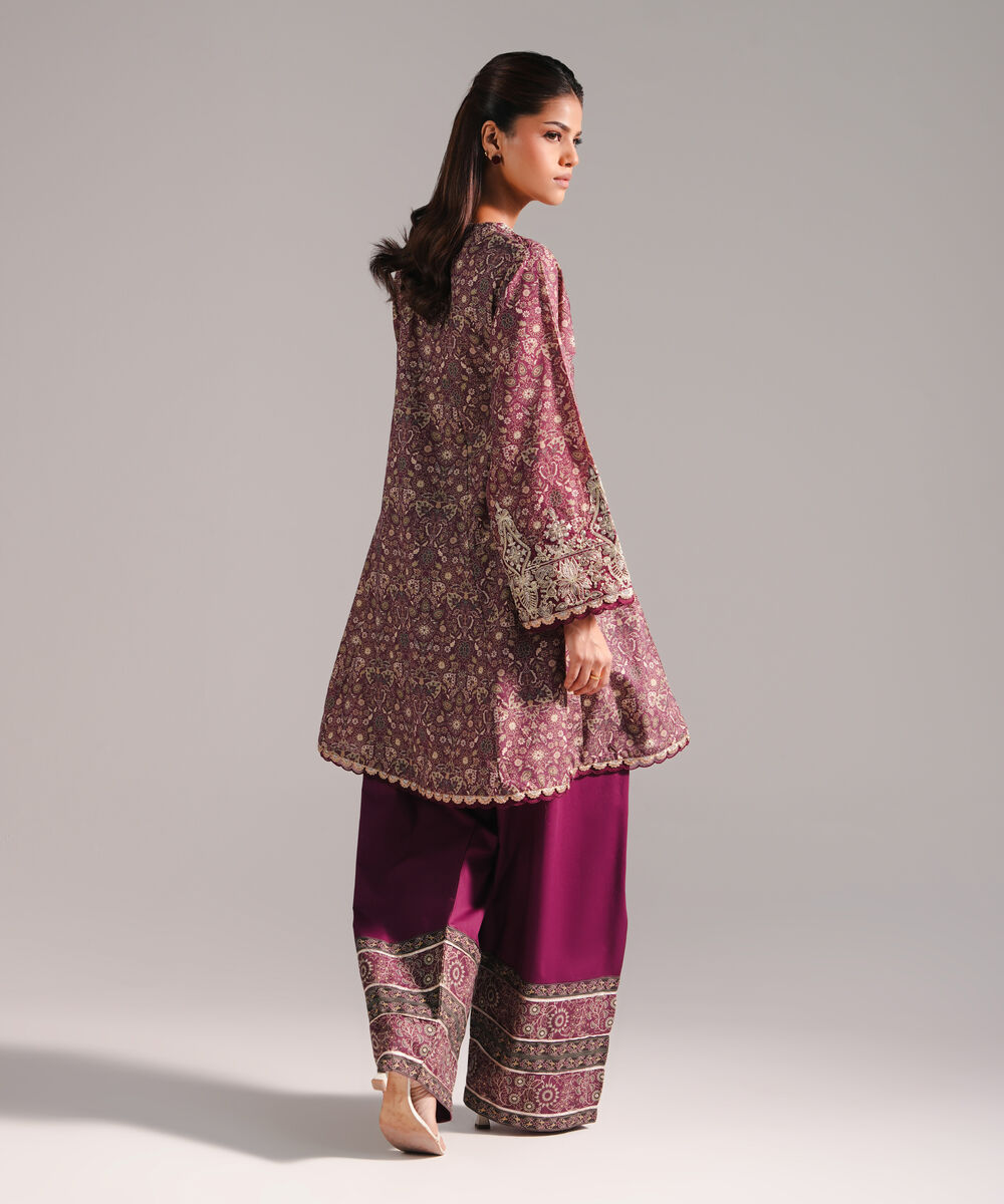 Women's RTW Zari Lawn Embroidered Deep Maroon A-Line Shirt