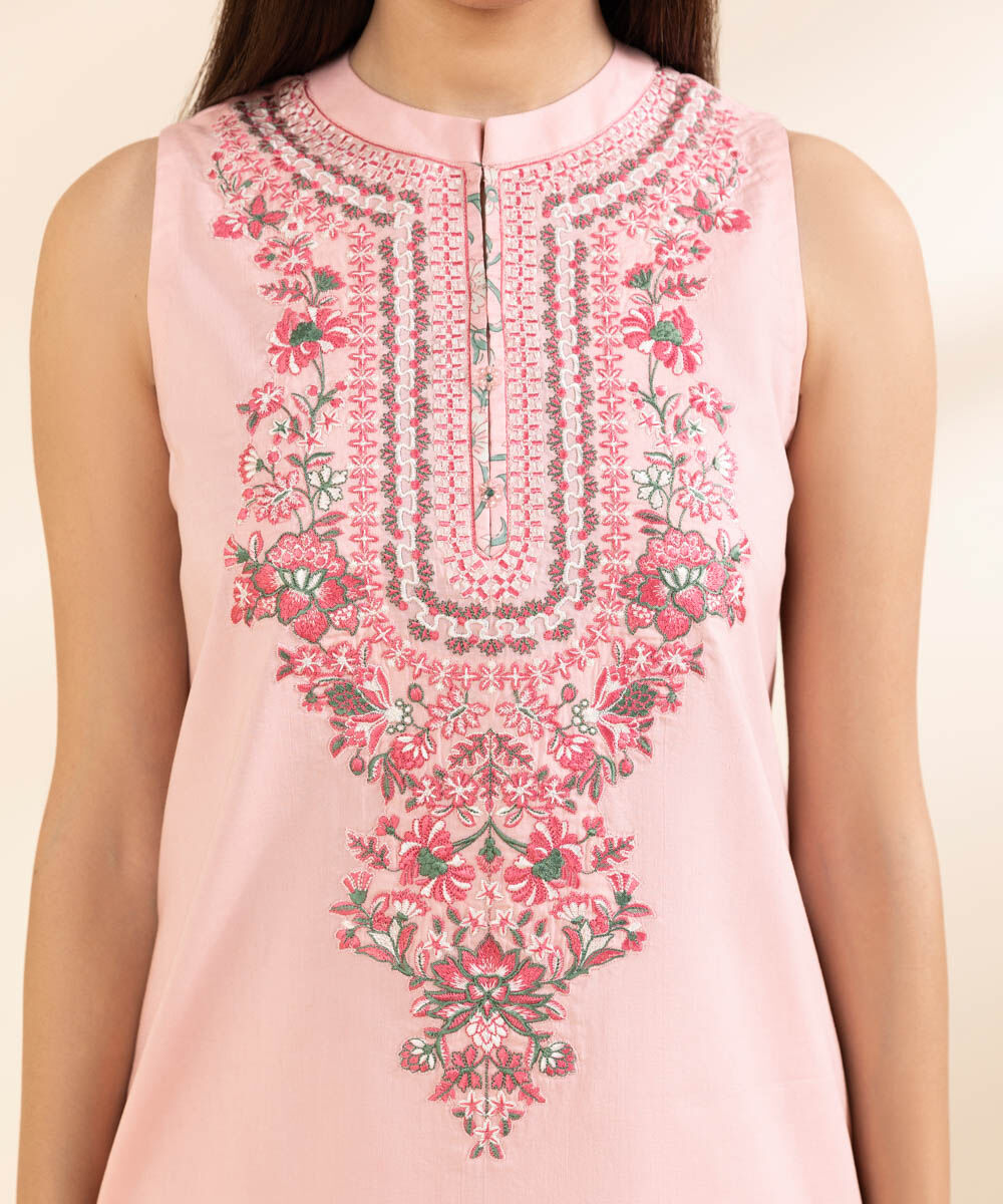 Unstitched Women's Embroidered Textured Lawn Pink Three Piece Suit
