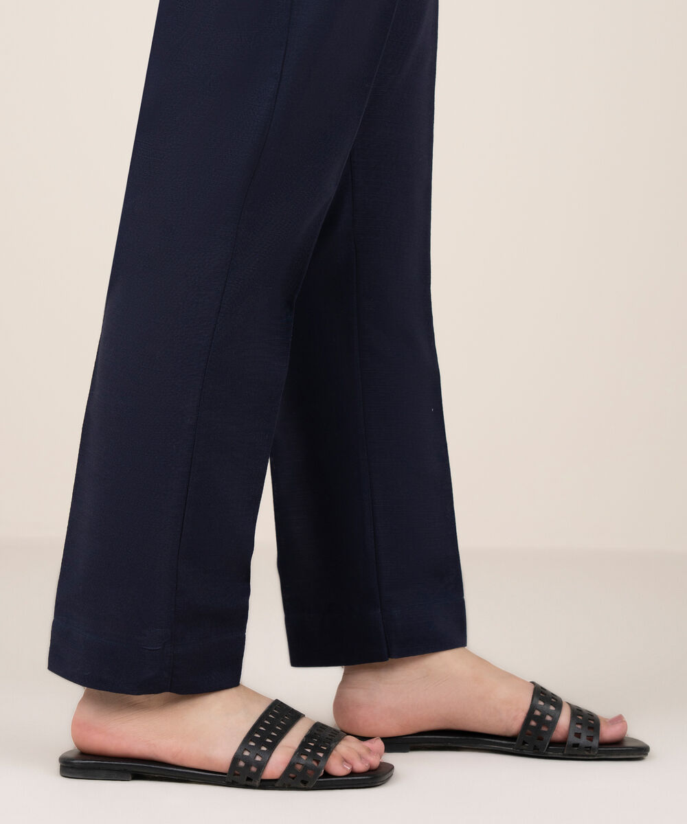 Women's RTW Khaddar Solid Blue Straight Pants