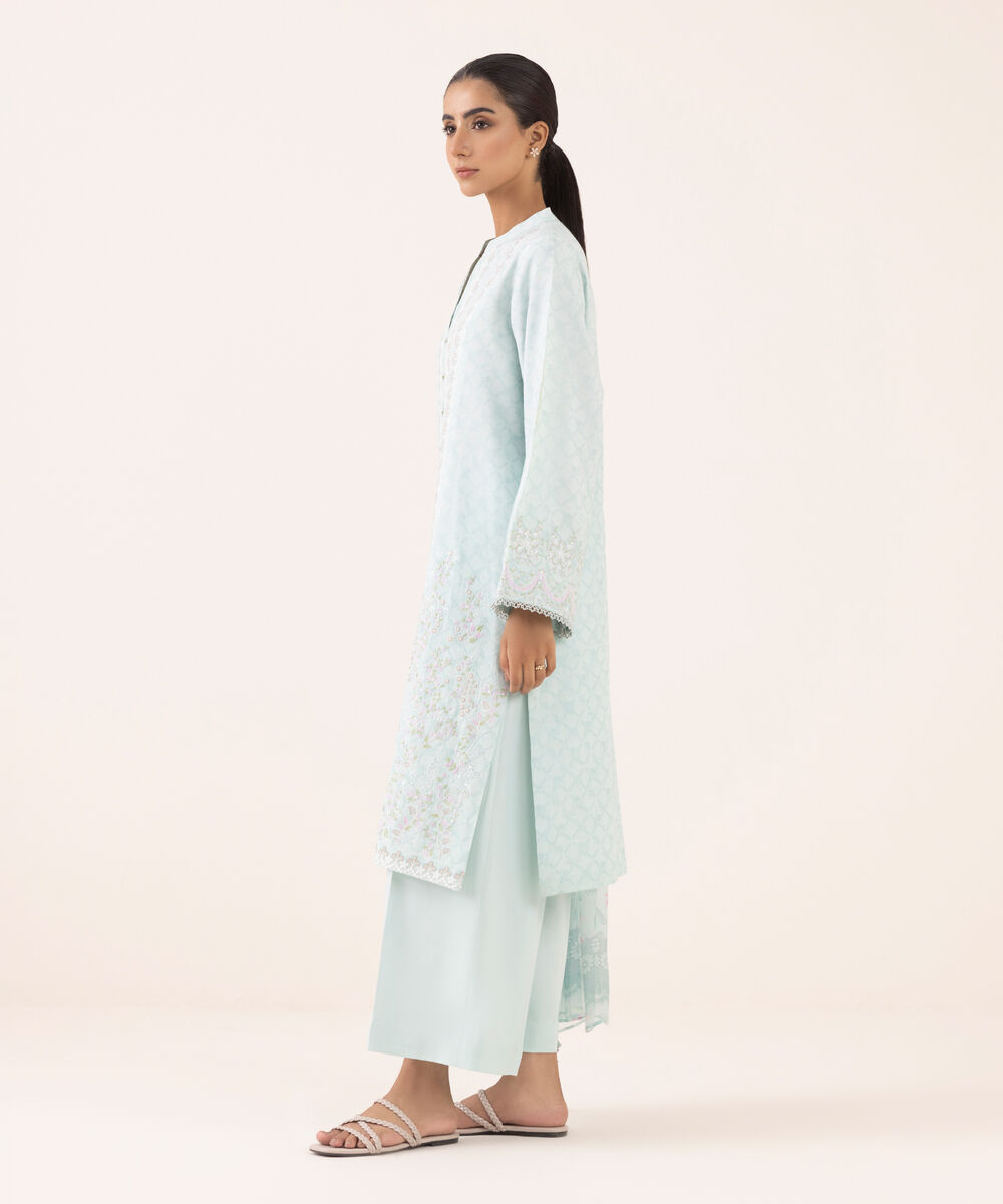 Women's Unstitched Linen Jacquard Dyed Three Piece Suit