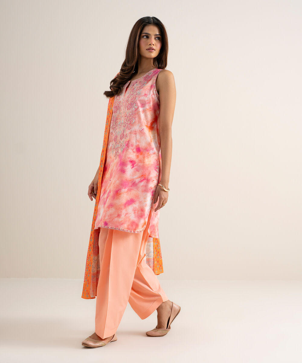 Women's Unstitched Lawn Embroidered Multi 3 Piece Suit