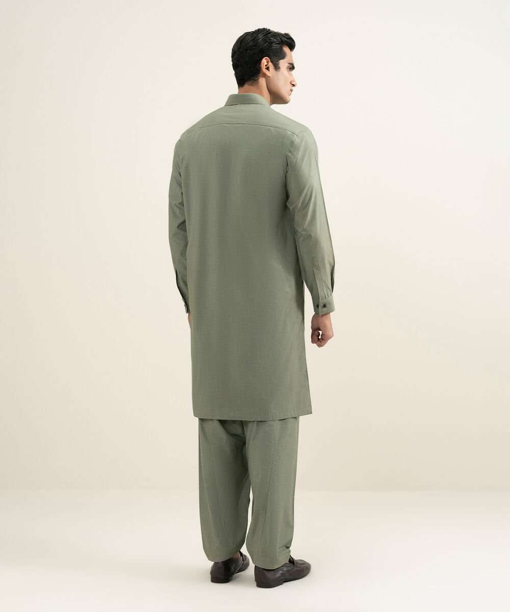 Men's light olive Blended Yarn Dyed Kameez Shalwar