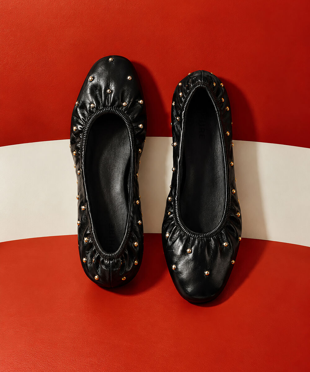 Women's Black Ballet Pumps With Stud Embellishment