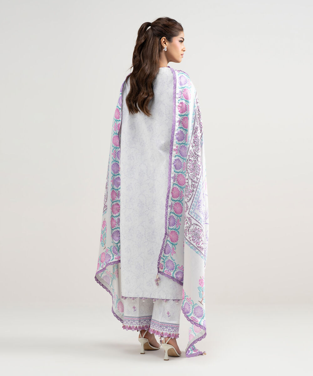Women's Unstitched Lawn Embroidered Purple 3 Piece Suit