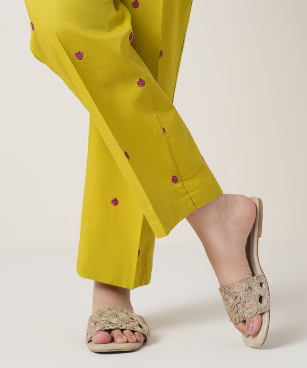 Women's RTW Cambric Lime Green Embroidered Trousers