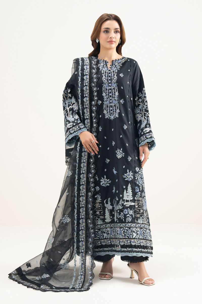 3 Piece - Embroidered Cotton Satin Suit