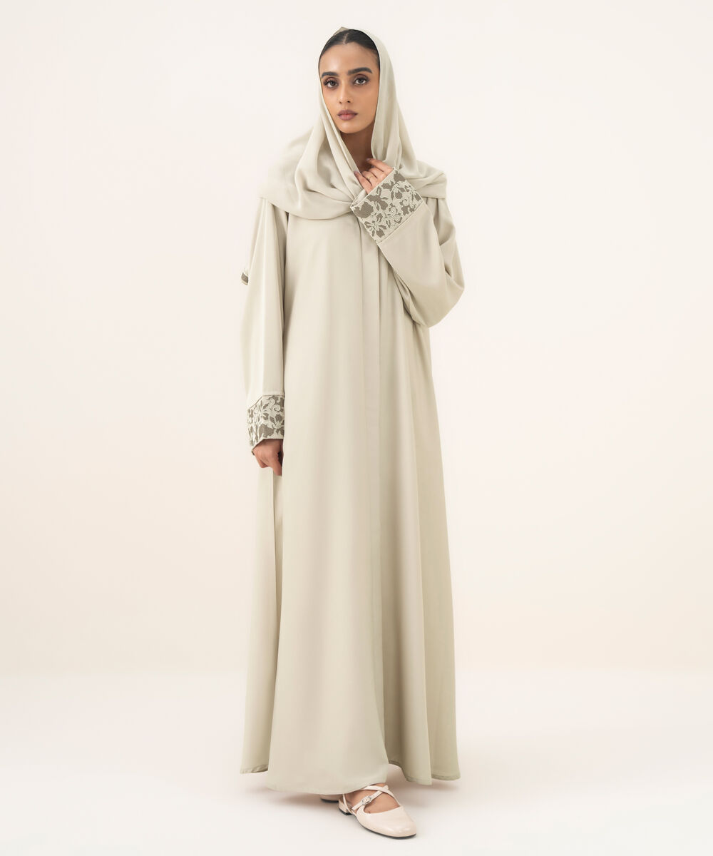 Women's ivory button through Abaya set
