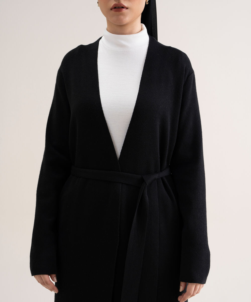 Women's Black Solid Sweater-Knit Abaya Set