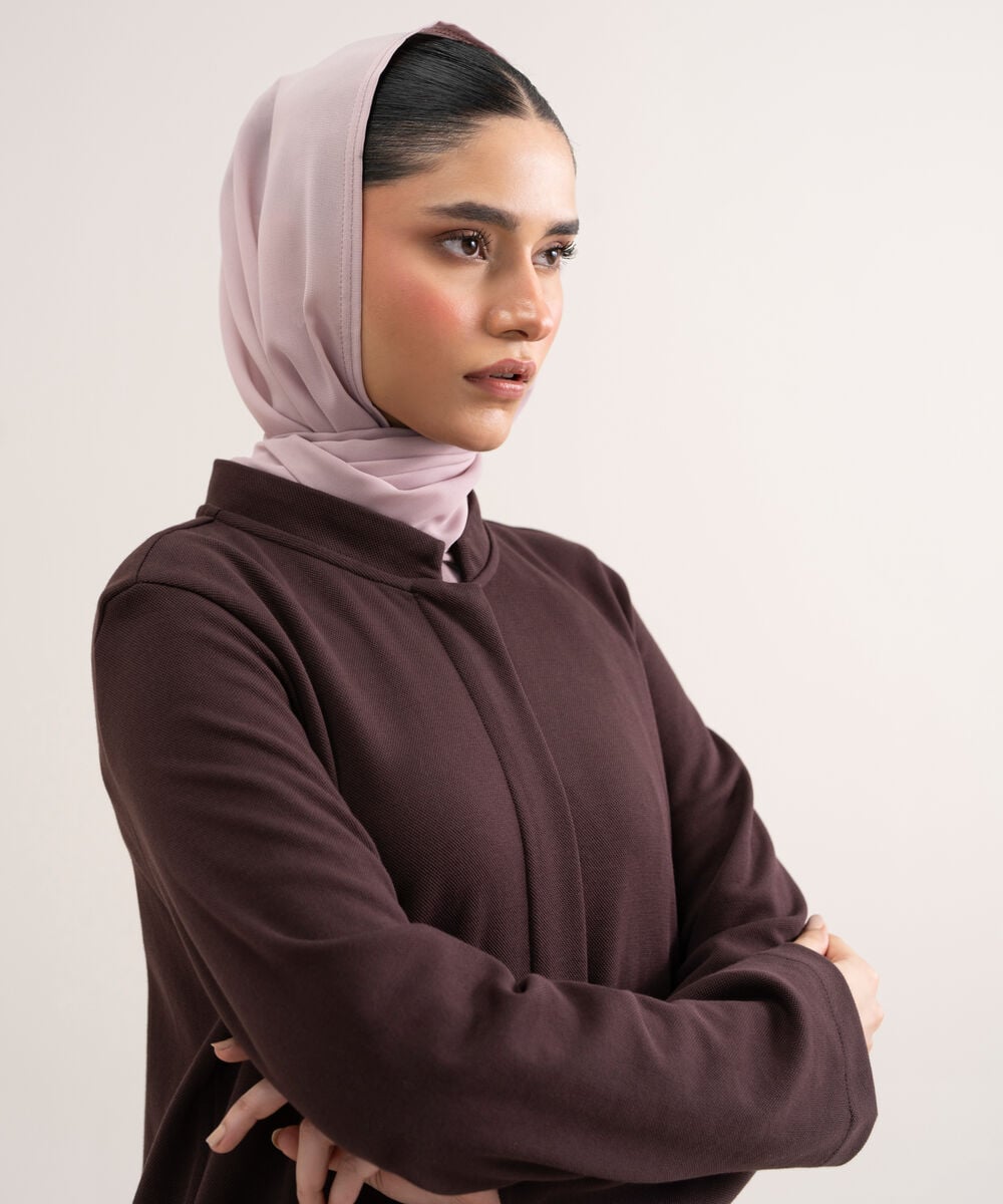 Women's Brown Knit Abaya Set