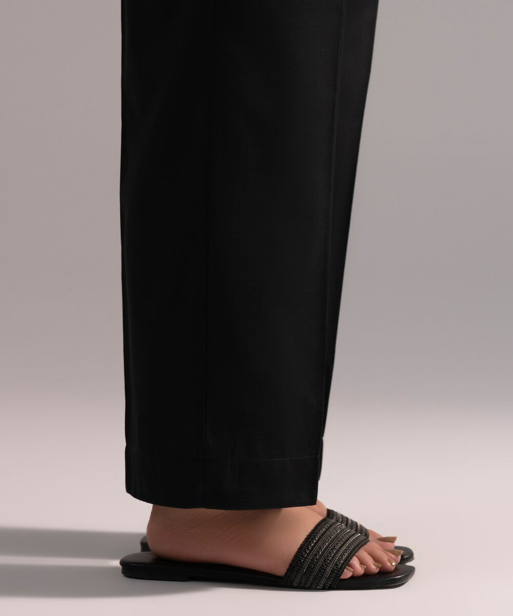 Women's RTW Cambric Solid Black Straight Pants