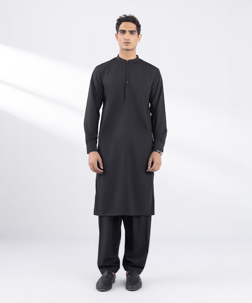 Men's Stitched Wash and Wear Black Suit