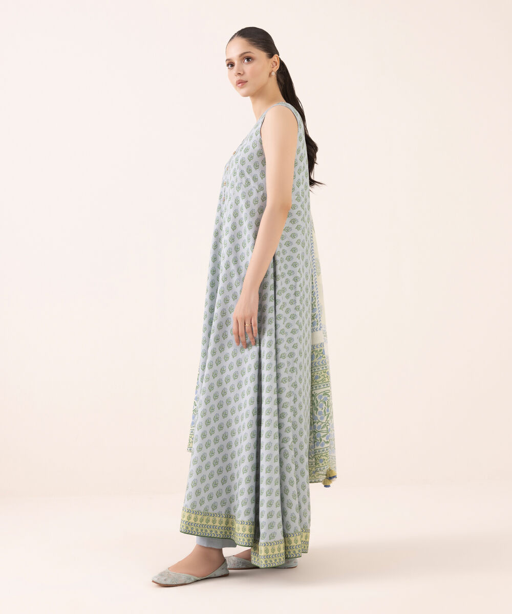 Women's Unstitched Arabic Lawn Printed Grey 3 Piece Suit