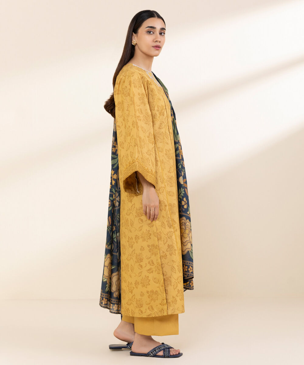 Unstitched Women's Yellow Lawn Shirt Dupatta