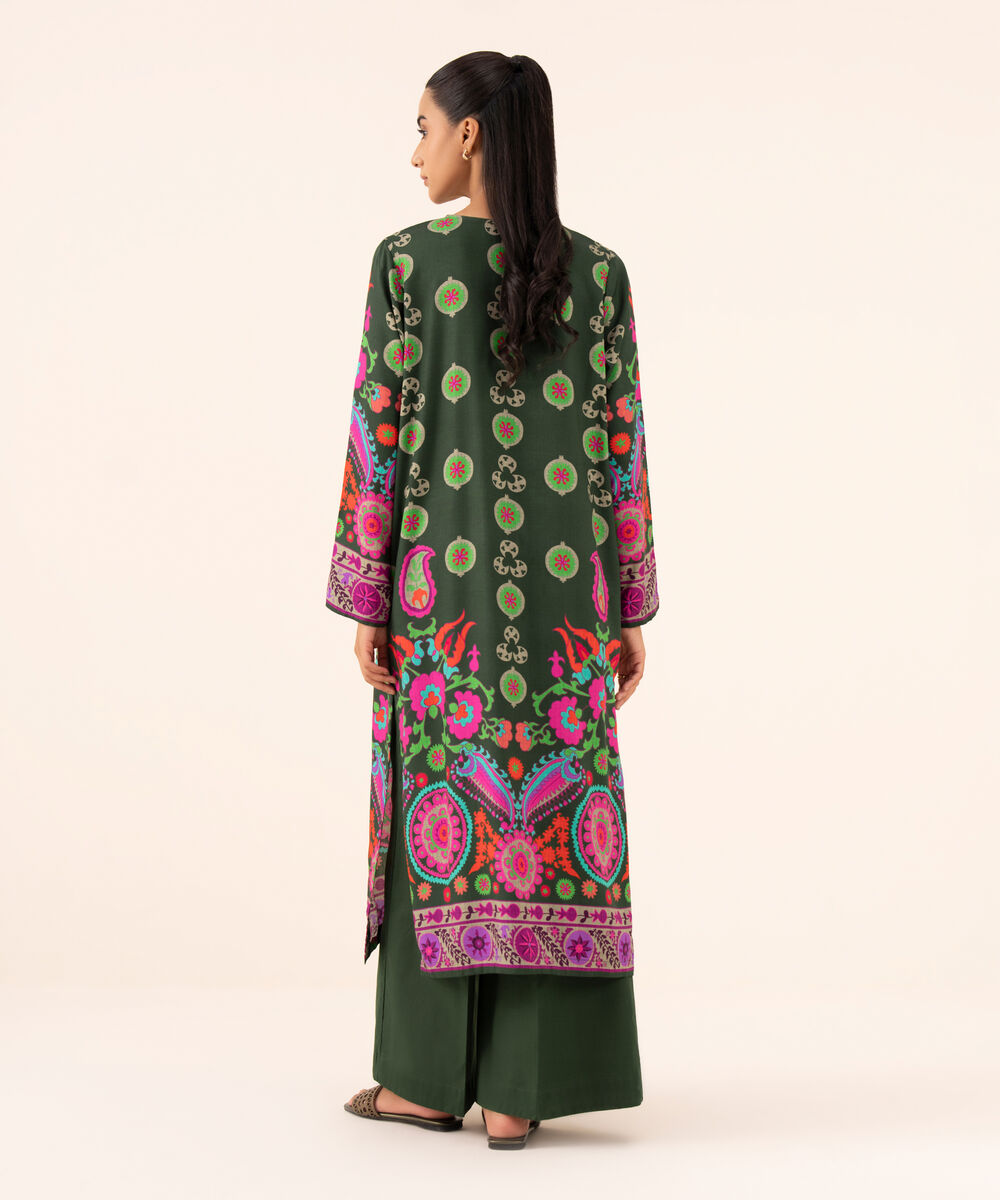 Women's RTW Arabic Lawn Green Printed Drop Shoulder Shirt