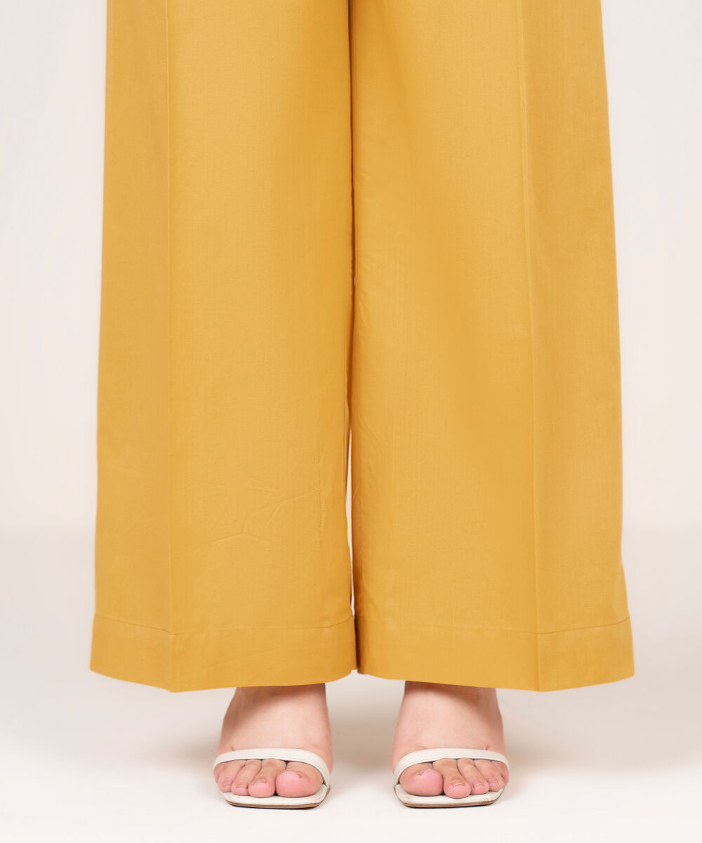 Women's RTW Cotton Solid Yellow Culottes
