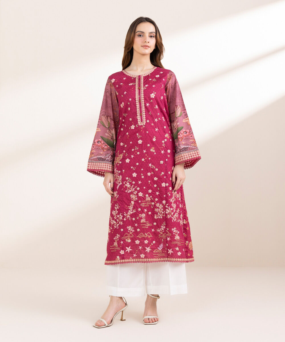 Women's Pret Lawn Pink Embroidered A-Line Shirt