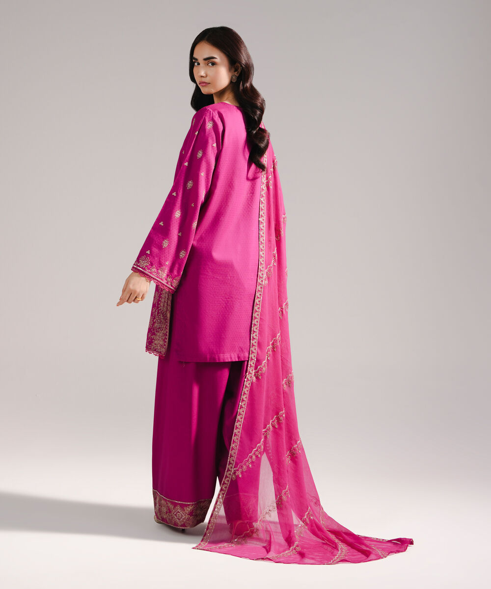 Women's RTW Dobby Embroidered Pink 3 Piece Suit