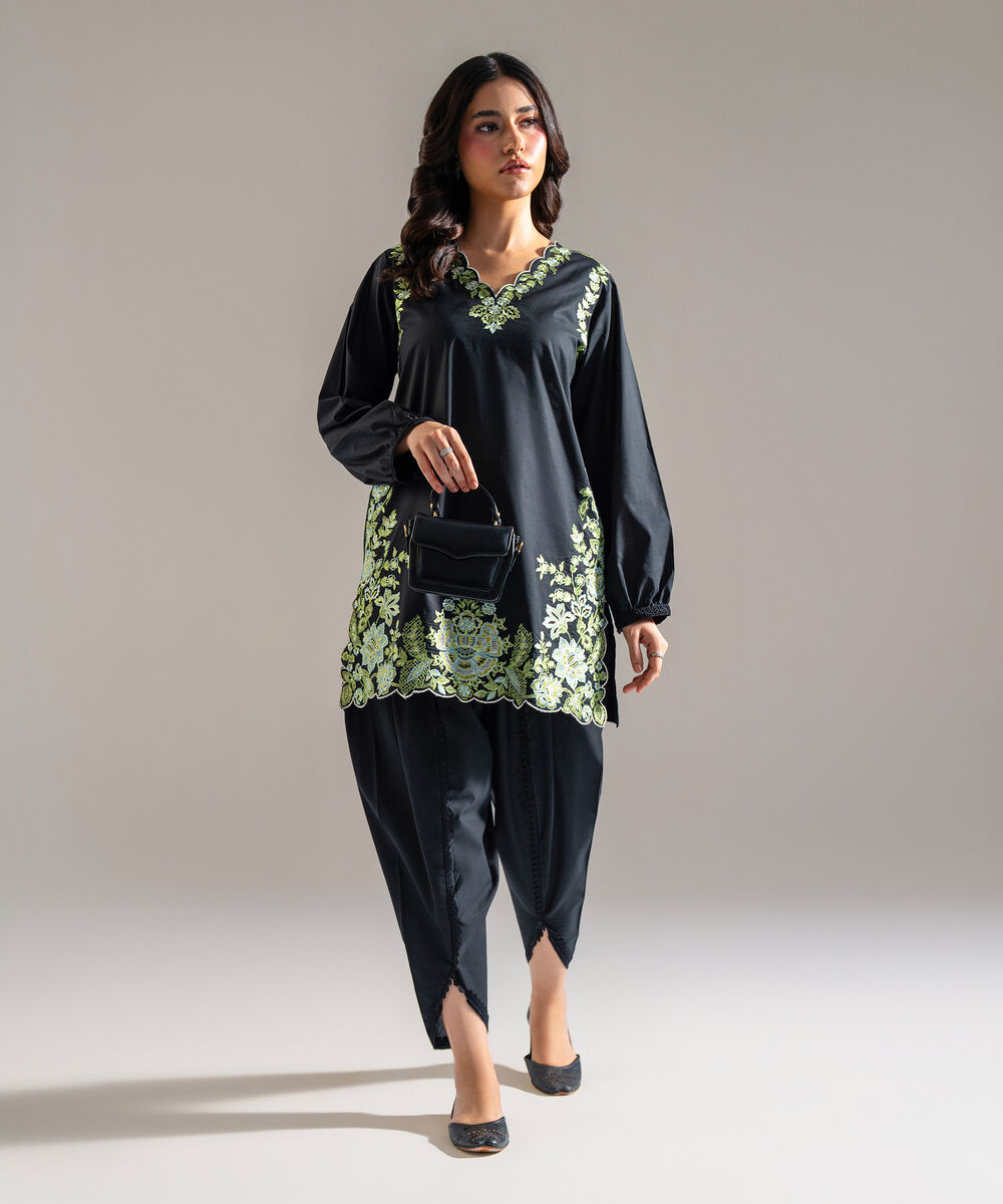 Women's RTW Lawn Embroidered Black 2 Piece Suit