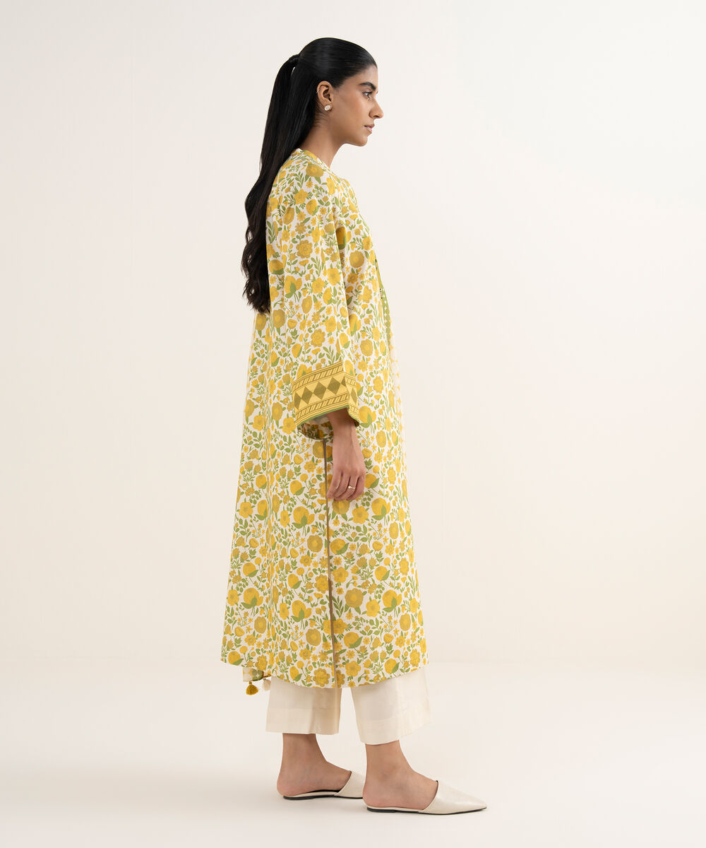 Women's Unstitched Lawn Printed Yellow 3 Piece Suit