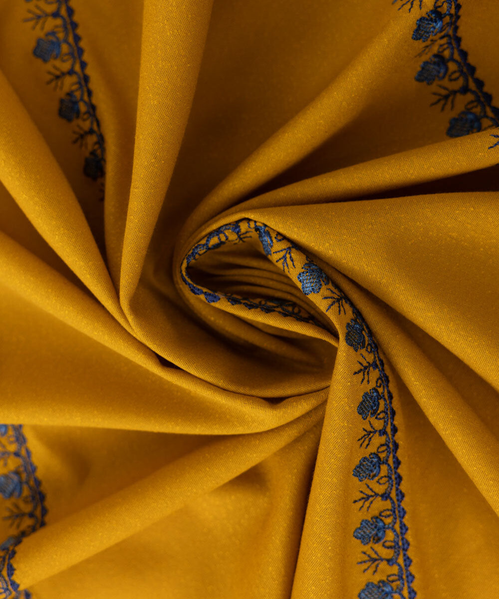 Woman - Yellow Embroidered Cotton Karandi Dupatta