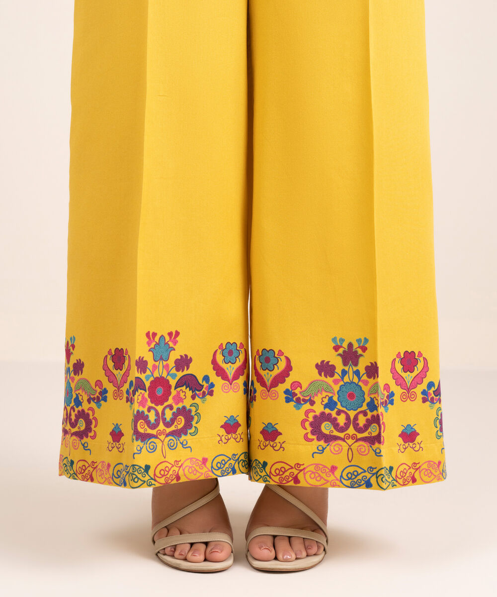 Women's RTW Cambric Printed Yellow Flared Pants