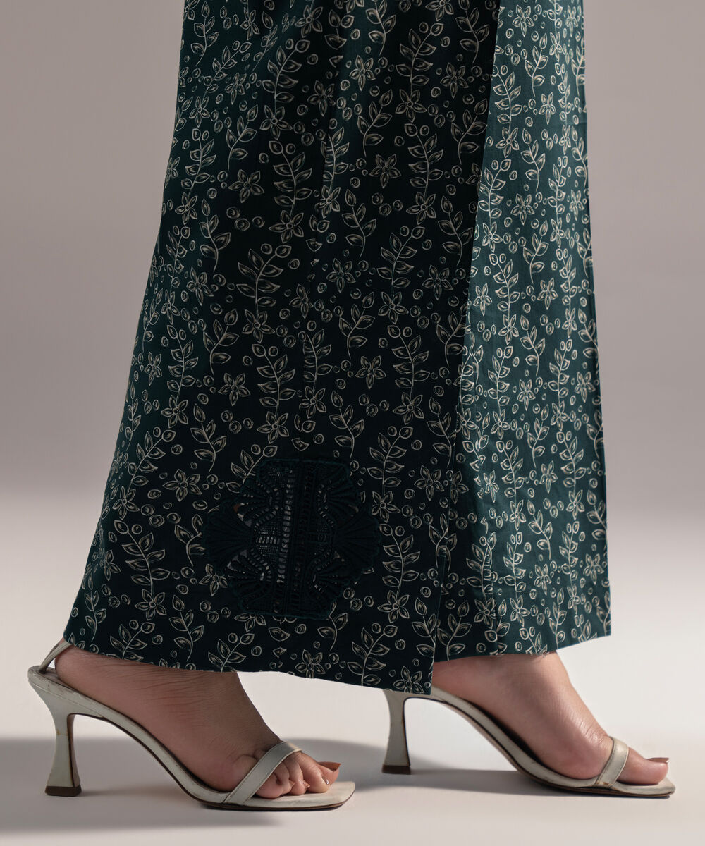 Women's RTW Cambric Printed Dark Green Culottes