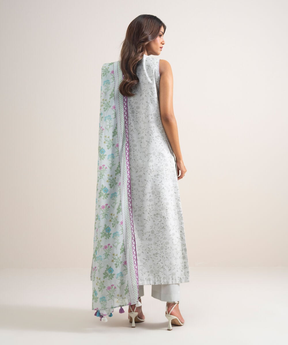 Women's Unstitched Lawn Embroidered Grey