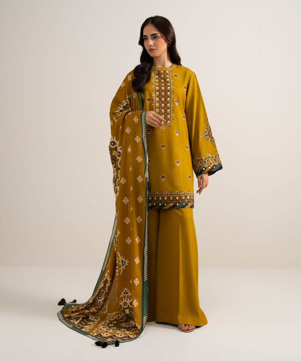 3 Piece - Embroidered Linen Suit