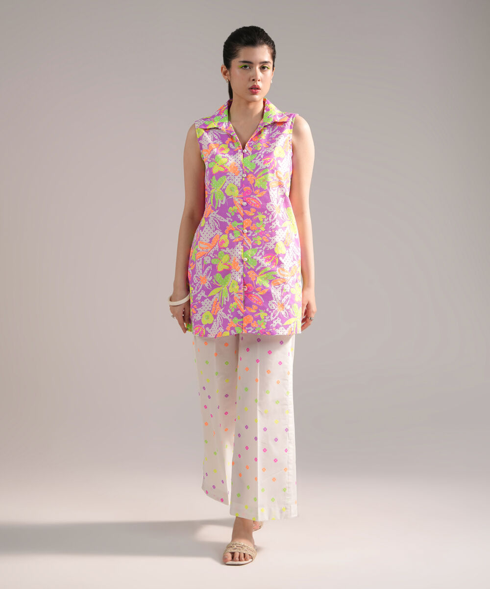 Women's RTW Dobby Printed Purple 2 Piece Suit