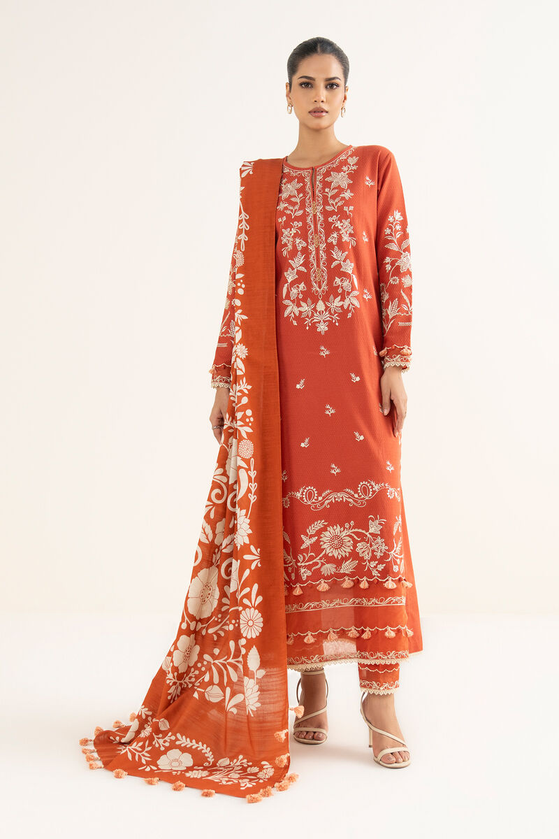 3 Piece - Embroidered Dobby Suit