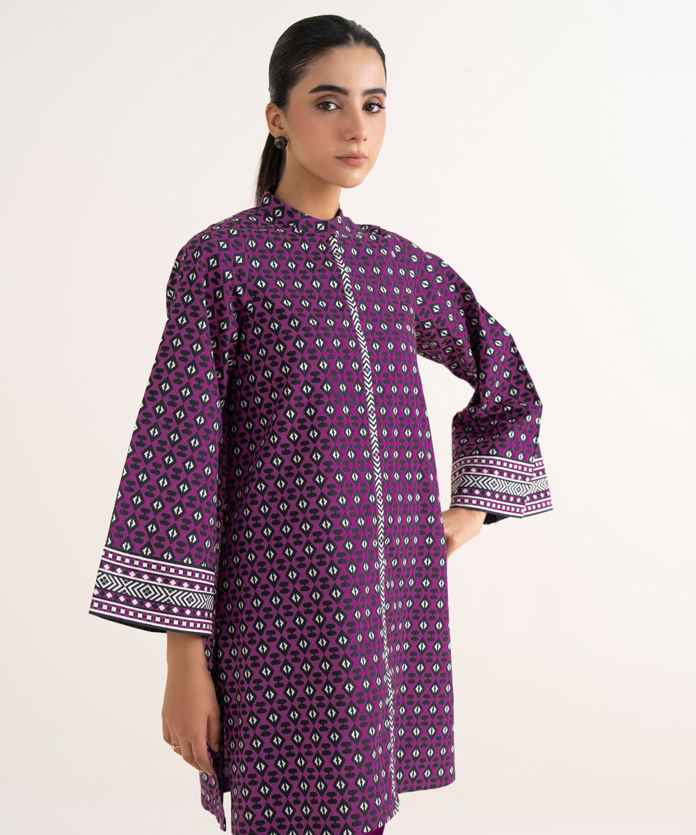Women's Unstitched Light Khaddar Printed Magenta Two Piece Suit