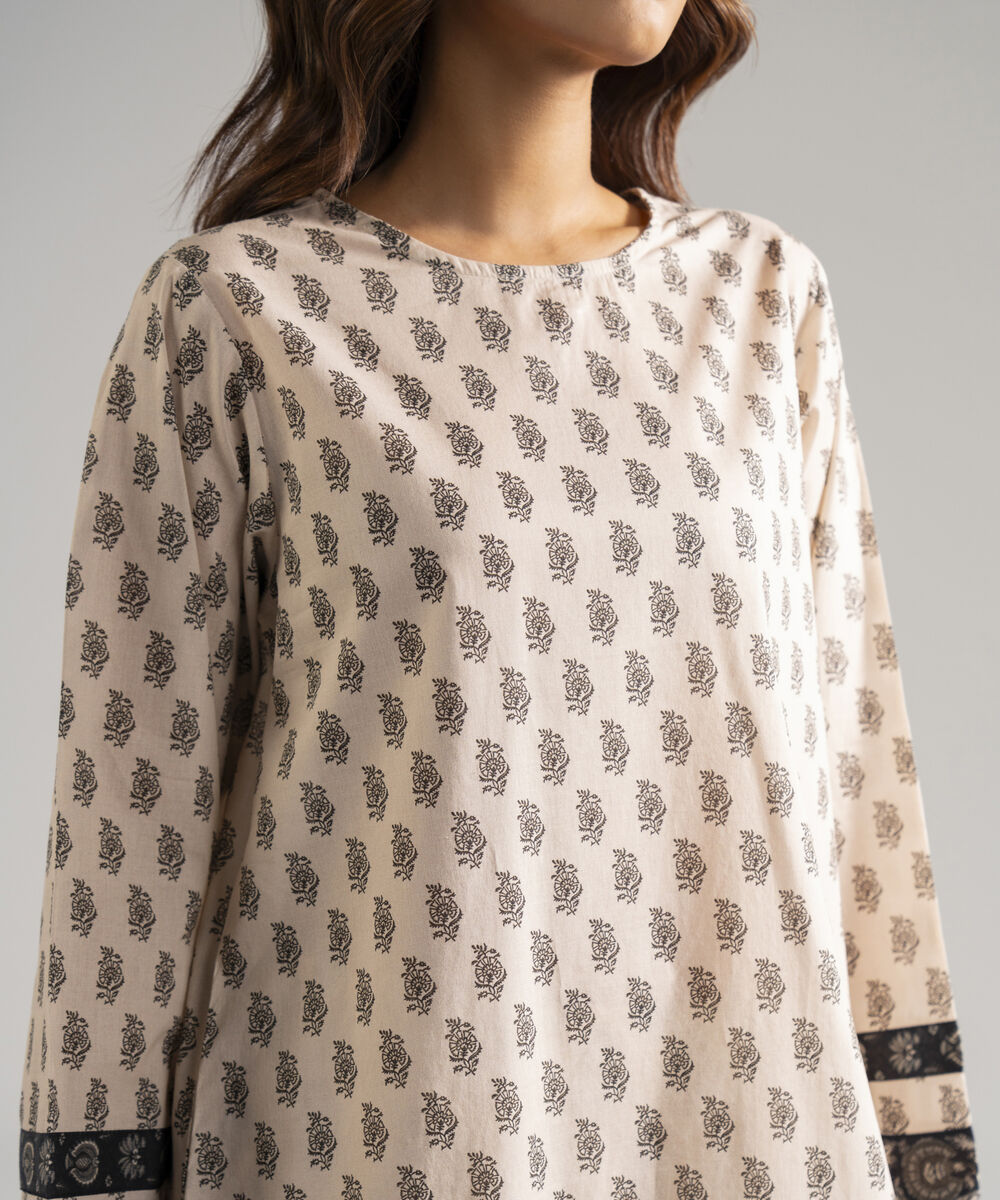 Women's RTW Lawn Printed Beige Straight Shirt