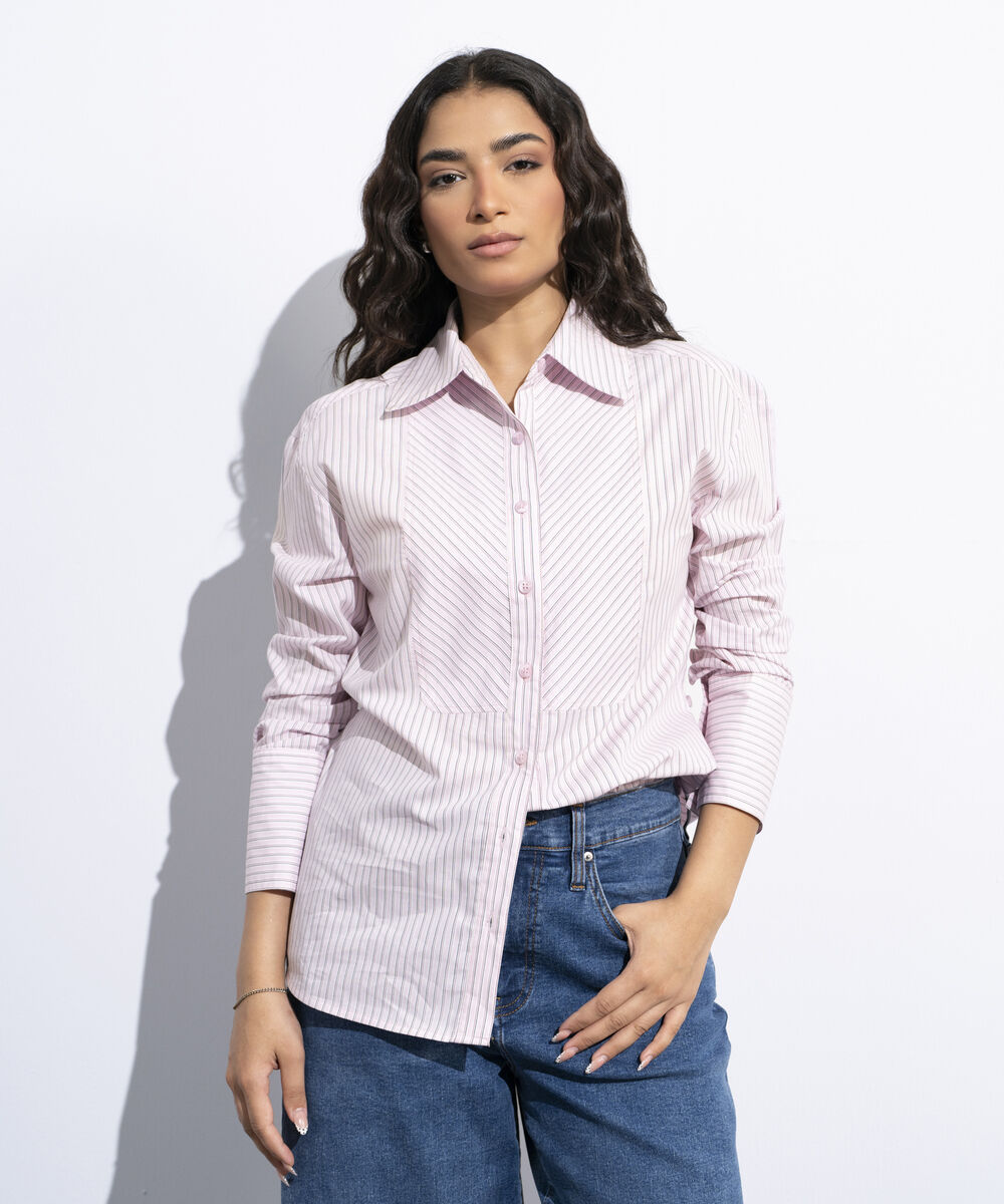 Women's Multi Striped Poplin Button Through Shirt