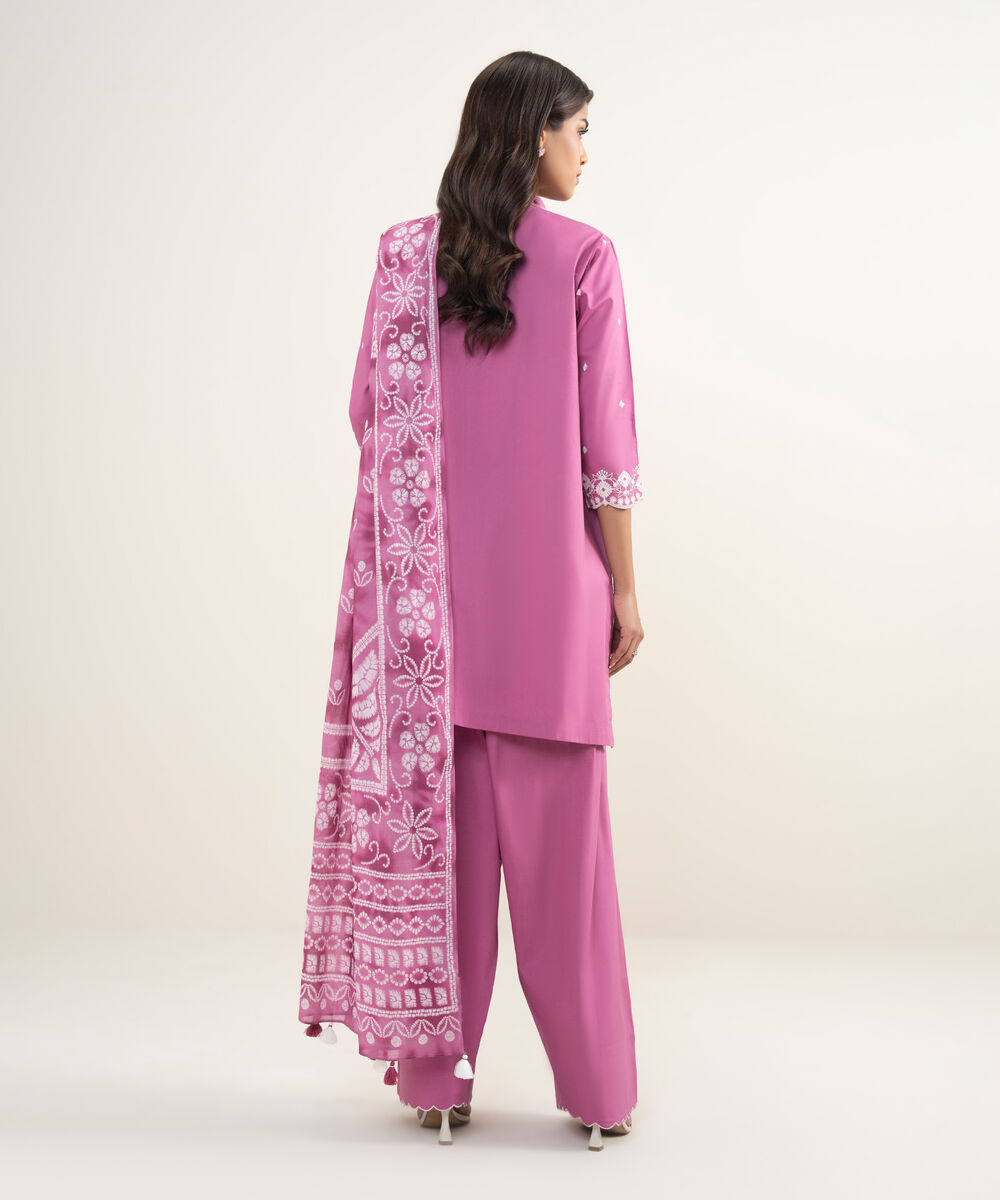Women's Unstitched Lawn Embroidered Pink 3 Piece Suit