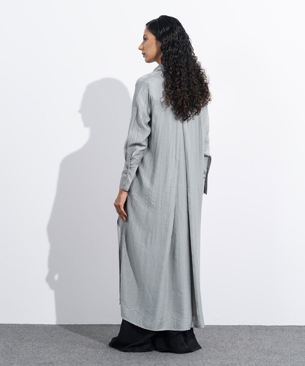 Women's Western Wear Grey Textured Button Down Dress