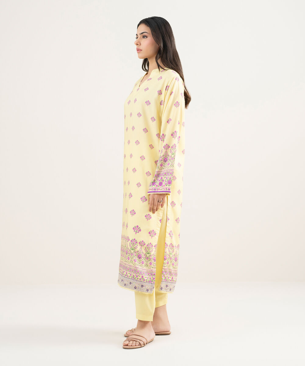 Women's RTW Arabic Cambric Embroidered Pale Yellow Straight Shirt