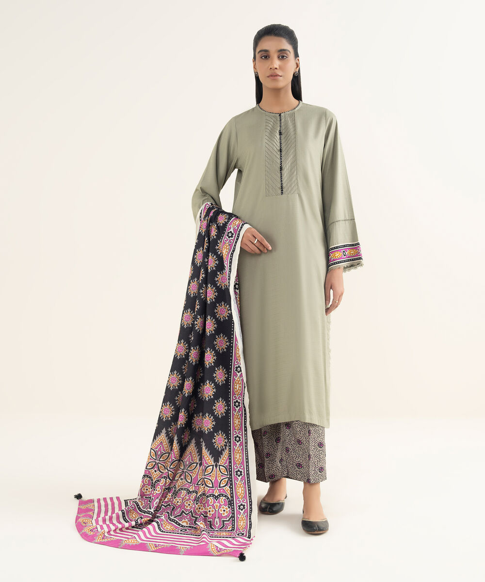 Women's RTW Textured Viscose Solid Grey Straight Shirt